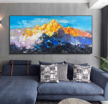 mountain blue gold by Palette Knife wall decor texture Oil Paintings
